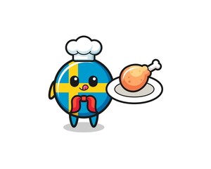 sweden flag fried chicken chef cartoon character