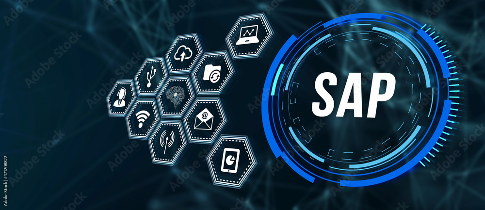 Wall mural internet, business, technology and network concept. sap system software automation concept on virtua