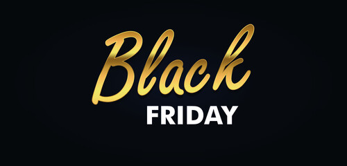 Black Friday. Dark background golden text lettering. Horizontal banner, poster, header website. vector illustration