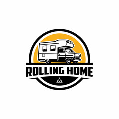 retro camper van - wagon camper van - wagon car logo vector isolated