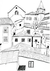 Estonia roof hand drawn illustration,art design
