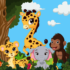 Obraz na płótnie Canvas Cartoon wild animal in jungle