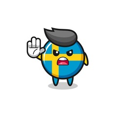 sweden flag character doing stop gesture