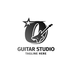 letter O electric guitar and star decoration vector logo design element