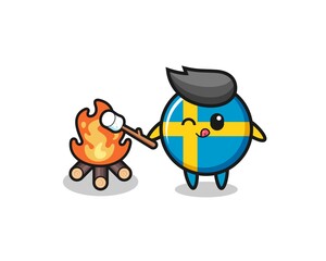 sweden flag character is burning marshmallow