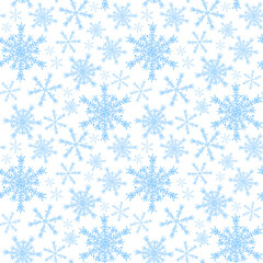 Blue watercolor snowflakes seamless pattern on a white background