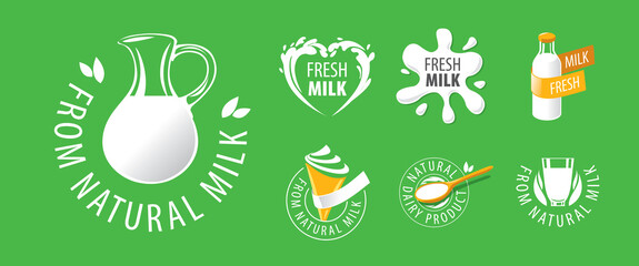 A set of vector logos of Dairy products on a green background