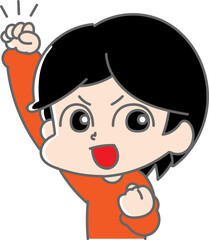 ファイトのポーズのショートカットヘアーの女性