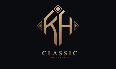Alphabet KH or HK diamond illustration monogram vector logo template