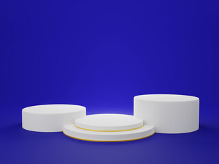 3 round white podium stage with a golden ring
