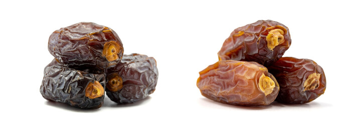 Date fruits on the white background. Fresh Medjool Dates for ramadan. Close up