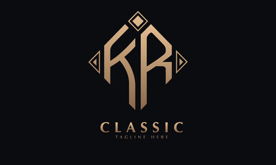 Alphabet KR or RK diamond illustration monogram vector logo template
