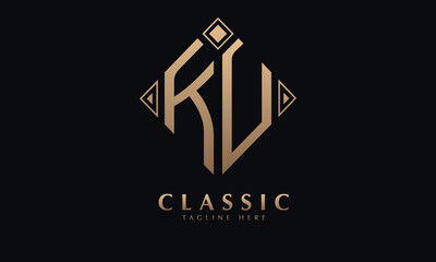 Alphabet KU or UK diamond illustration monogram vector logo template