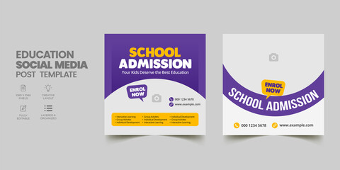 School education admission social media post & back to school web banner template - obrazy, fototapety, plakaty