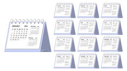 Desk calendar 2024. Simple calendar with flipping months. Vector illustration.