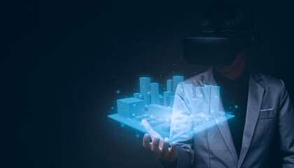 VR glasses virtual Global show city plan 3D metaverse