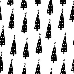 seamless pattern with black and white trees