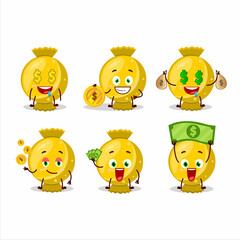 Yellow candy wrap cartoon character with cute emoticon bring money