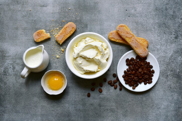 Ingredients for making traditional italian dessert ' Tiramisu