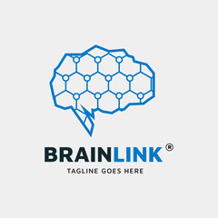 Brain link. Cerebral with hexagonal network logo design