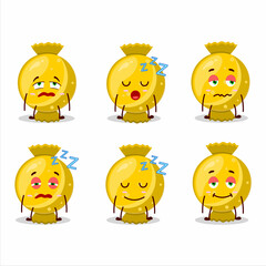Cartoon character of yellow candy wrap with sleepy expression