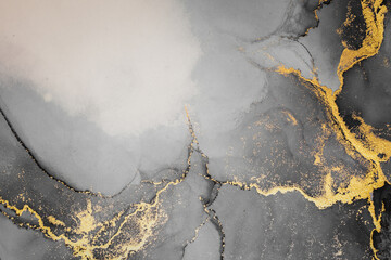Dark gold abstract background of marble liquid ink art painting on paper . Image of original...