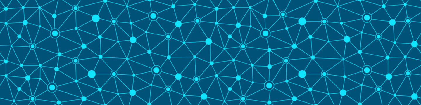 Seamless pattern with connected dots on blue background. Social media concept. Vector illustration.