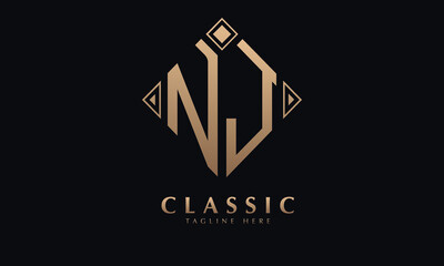 Alphabet NJ or JN diamond illustration monogram vector logo template