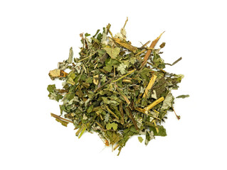 Heap of herbal medicinal tea on white background	