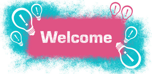 Welcome Spatter Square Pink Turquoise Bulbs 