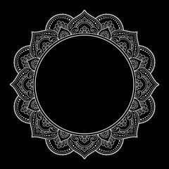 Frame in eastern tradition. Stylized with henna tattoos decorative pattern for decorating covers for book, notebook, casket, magazine, postcard and folder. Flower mandala in mehndi style.