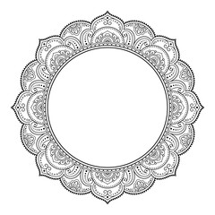Frame in eastern tradition. Stylized with henna tattoos decorative pattern for decorating covers for book, notebook, casket, magazine, postcard and folder. Flower mandala in mehndi style.
