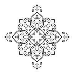 Circular pattern in form of mandala with flower for Henna, Mehndi, tattoo, decoration. Decorative ornament in ethnic oriental style. Outline doodle hand draw vector illustration.