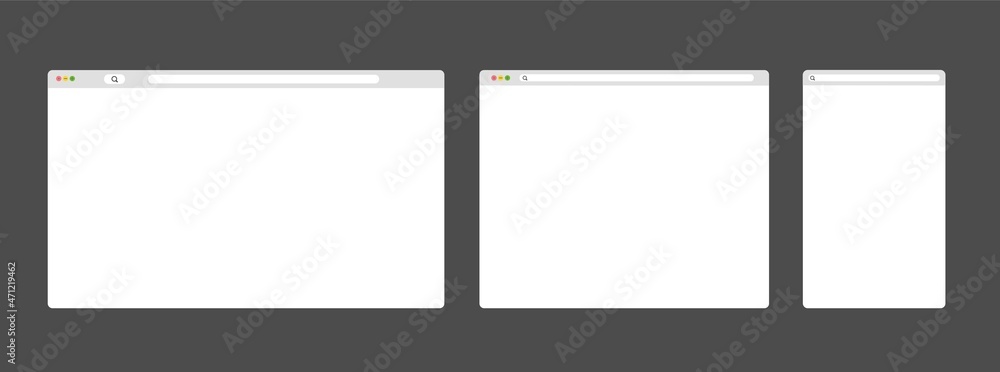 Poster modern browser window set isolated on dark grey background. web window screen.