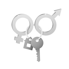 Symbols of gender connection between different genders. Living together concept.