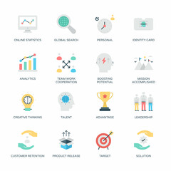 Business and Flat icons, stroked - Vectors