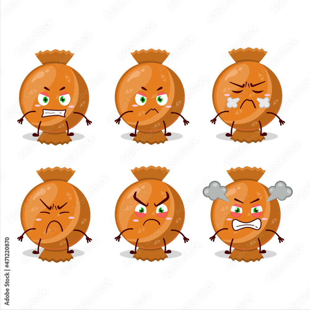 Wall mural Orange candy wrap cartoon character with various angry expressions