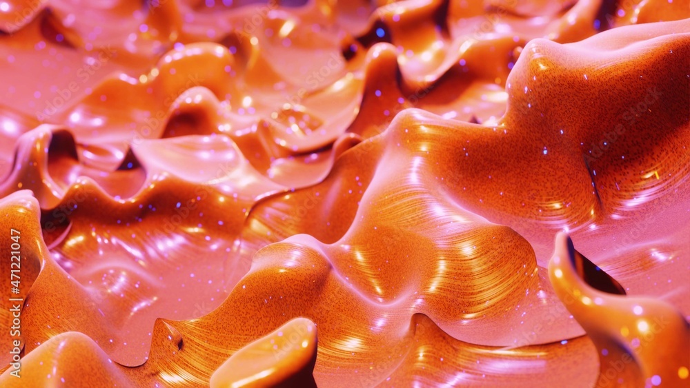 Aufkleber liquid gradient orange. bright glossy paint surface as abstract festive background. glitters on visc