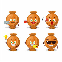 Orange candy wrap cartoon character with various types of business emoticons