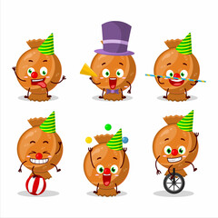 Cartoon character of orange candy wrap with various circus shows