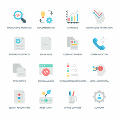Business and Flat icons, stroked - Vectors