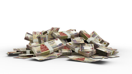 3D Stack of 200 Egyptian pound notes isolated on white background - obrazy, fototapety, plakaty