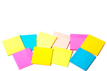 Multi Colored note paper on white background. Multi color square shape.