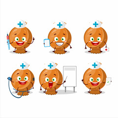 Doctor profession emoticon with orange candy wrap cartoon character