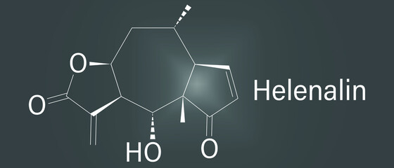 Helenalin sesquiterpene lactone molecule. Toxin found in Arnica montana. Skeletal formula.