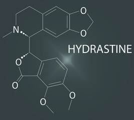 Hydrastine herbal alkaloid molecule, found in Hydrastis canadensis (goldenseal). Skeletal formula.