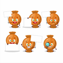 Orange candy wrap cartoon character bring information board