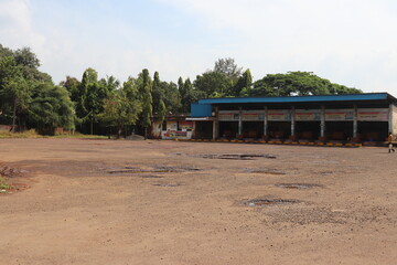 Empty bus station with nature background