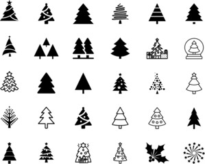 Christmas Tree, Set of Christmas trees, modern flat Icon Isolated on white background