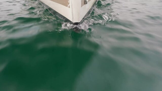 Sailing ship prow sailing and approaching to camera
